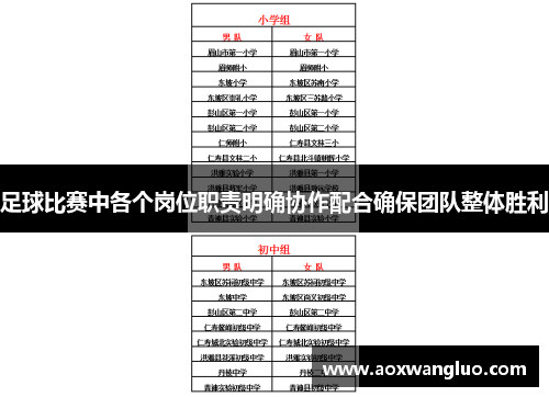 足球比赛中各个岗位职责明确协作配合确保团队整体胜利